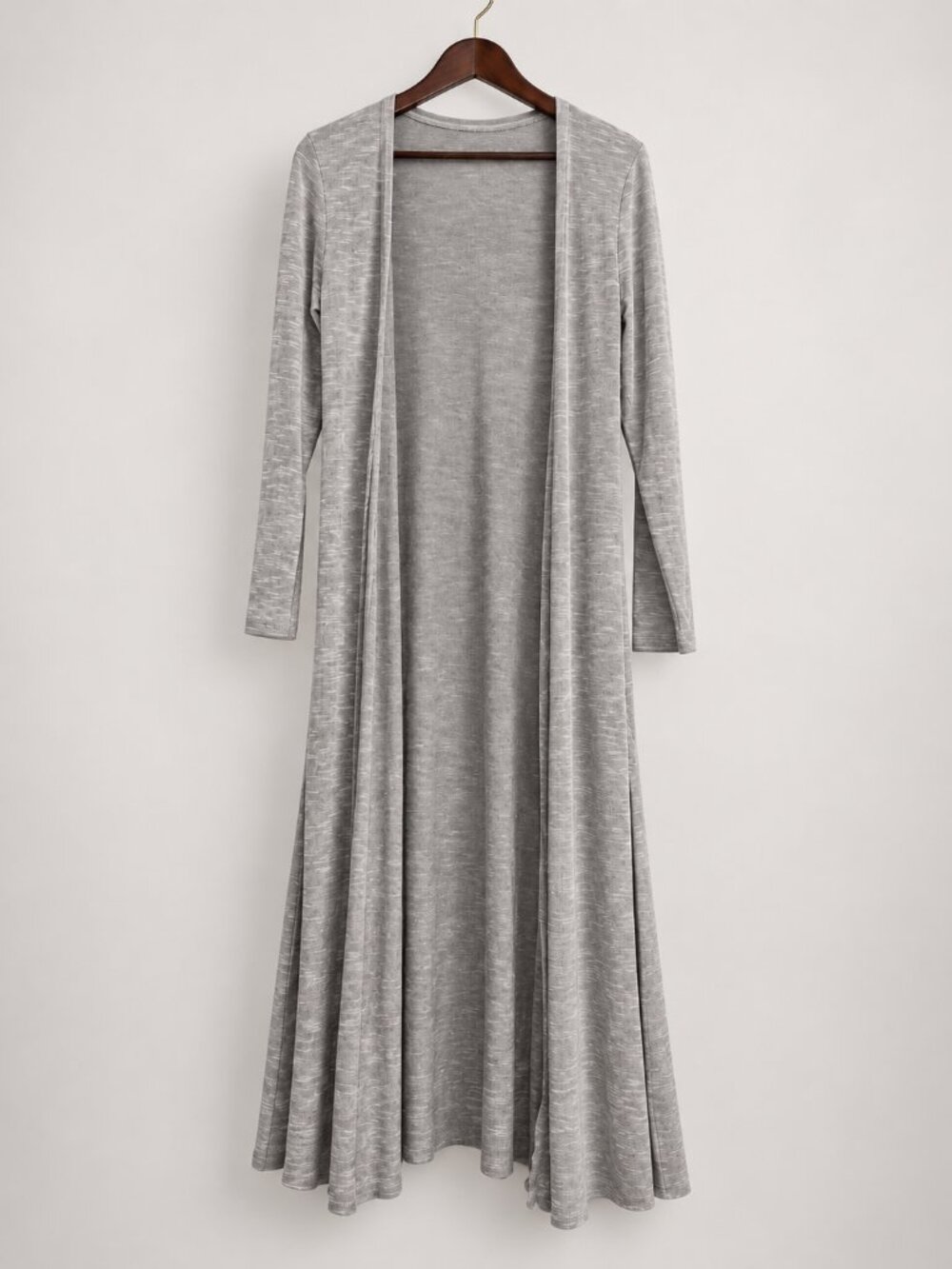 Cotton Cupro Knit Long Gray Melange Cardigan Open Front Lightweight Homewear